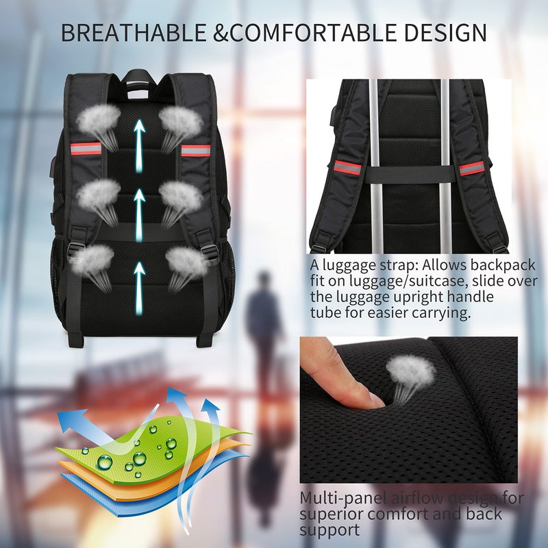 CAFELE حقيبة ظهر للكمبيوتر بحجم 17.3 بوصة، حقيبة ظهر كبيرة لحمل الكتب مع منفذ شحن USB، حقيبة ظهر متينة مقاومة للماء للأعمال والجامعة والمدرسة والسفر، حقيبة يومية غير رسمية للرجال والنساء، سوداء - Image 5